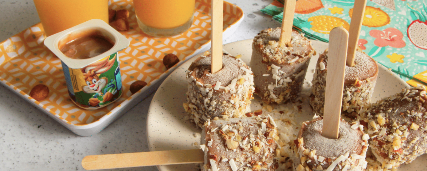 Yaourt glacé « petit chocolat/noisette » avec éclats de noisettes et coco