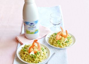 Risotto au chèvre gambas et pesto