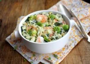 Risotto crémeux vert aux gambas
