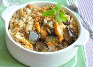 Crumble d'aubergines et poulet au curry