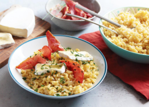 Risotto de coquillettes, Président extra fondant et chips de jambon cru