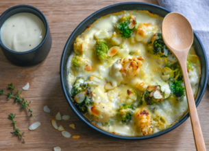Gratin de choux, amandes et comté