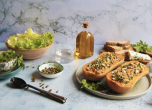 Courge butternut au riz sauvage petits pois et Roquefort Société