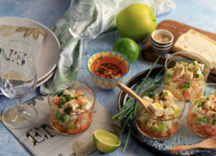 Tartare de crevettes, pomme granny et Gorgonzola