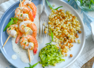 Brochettes de Crevettes à la Crème d'estragon