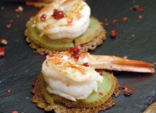 Gambas sautées au kiwi, galette de blé noir Président 