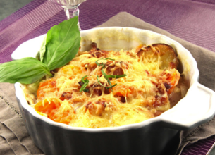 Gratin aux carottes, pommes de terre et lardons Bridélice