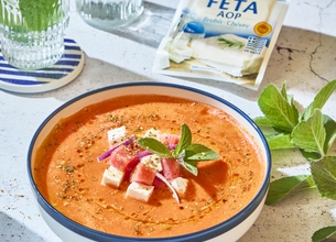 Gaspacho à la pastèque et feta Salakis