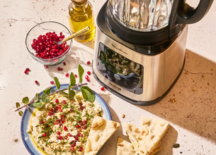 Babaganoush à la feta Salakis, zaatar et grenade
