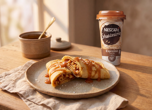 Nescafé Shakissimo Espresso et wrap au caramel au beurre salé