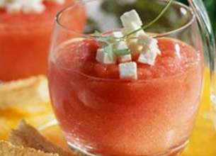 Gaspacho de tomates aux éclats de Salakis