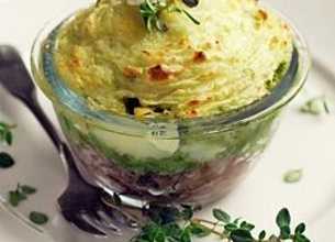 Hachis d'agneau et purée de haricots verts au chèvre 