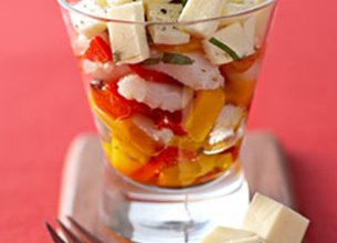 Insalata de Poivrons Grillés, Effeuillé de Cabillaud Mozzarella