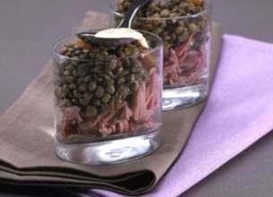 Petit salé aux lentilles et sa crème aillée en transparence