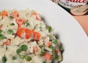 Risotto aux légumes, crevettes et sauce au roquefort Société