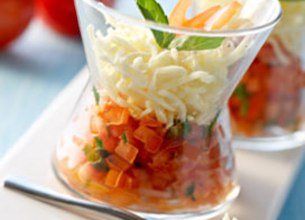 Tartare de Tomates aux Echalotes, Spaghetti de Mozzarella