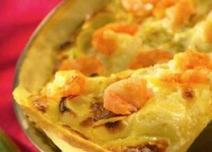 Tarte au poireaux et crevettes gratinée au Chaussée aux Moines 