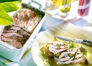 Terrine de paillards de veau en gelée vinaigrée