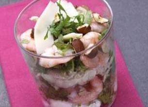 Verrines de crevettes et de fromage nature