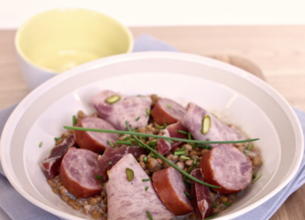 Assiette du terroir, lentilles à la vinaigrette crémée