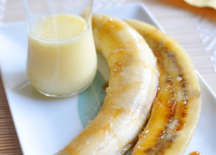 Bananes caramélisées, crème au lait de coco