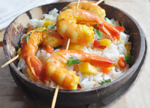 Brochettes de gambas au gingembre