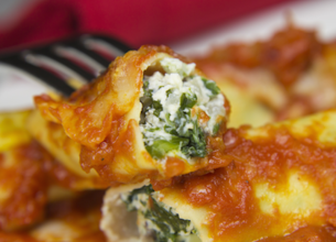 Cannellonis aux épinards, champignons et ricotta 