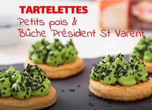 Mini tartes, crème de petits pois au chèvre et sésame noir