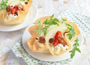 Tartelettes chèvre, poires et mendiant