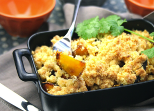 Crumble de courgettes au jambon cru et fromage frais