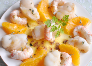 Fricassée de lotte et langoustines à l'orange