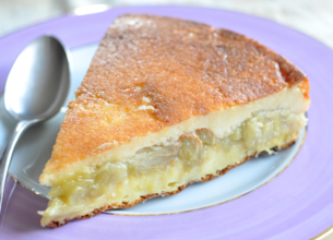 Gâteau lorrain à la rhubarbe et mirabelle