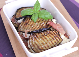Gratin d'aubergines au jambon de Parme et fromage frais