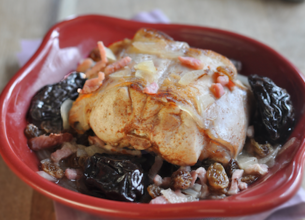 Lapin à la bière et aux pruneaux