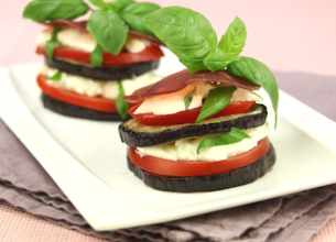 Millefeuille d’aubergines grillées et Bresaola 