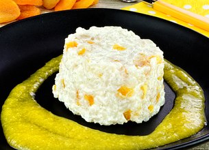 Gâteau de riz et coulis d'abricots secs
