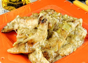 Aiguillettes de poulet à la crème de poireaux