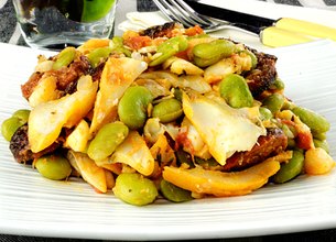 Salade de fèves au chorizo et haddock