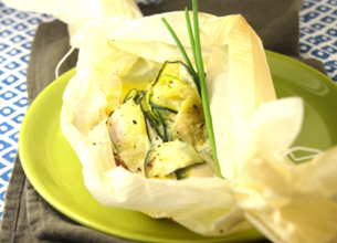 Papillote de poulet à la crème, beurre de citron vert