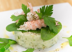 Timbale de pommes de terre aux langoustines