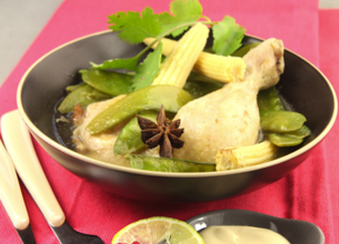 Poulet en nage de légumes et crème de soja