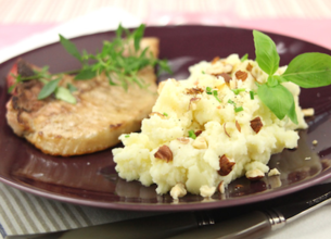 Purée de Rattes du Touquet aux noisettes et sa côte de veau