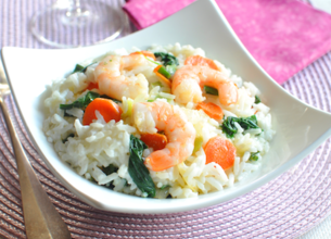 Risotto aux légumes de printemps et aux crevettes