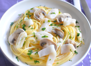 Spaghettis et calamars sautés au beurre persillé Président