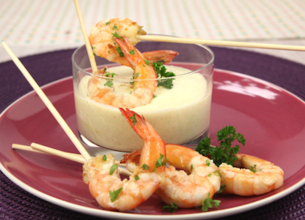 Sucettes de gambas et sauce curry-coco au yaourt La Laitière