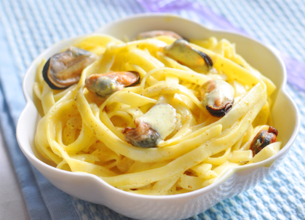 Tagliatelles aux moules de bouchot et jus crémé de pommes