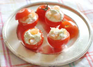 Tomates cerises farcies crevette et Rondelé