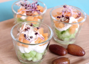 Verrines de melon et concombre au fromage nature