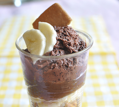 Recette de Trifle aux bananes et mousse au chocolat La Laitière