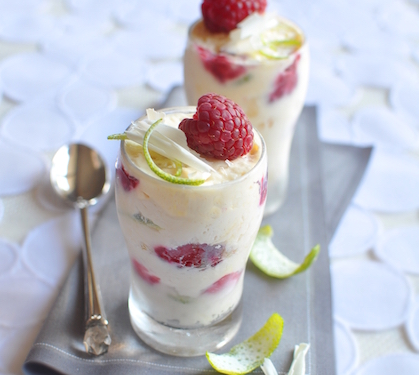 Recette de Verrines glacées au chocolat blanc, framboises et citron vert